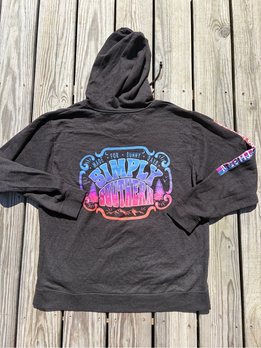 Simply Southern Women’s XL Neon Hoodie gray Pullover Sweatshirt Arm Spell Out